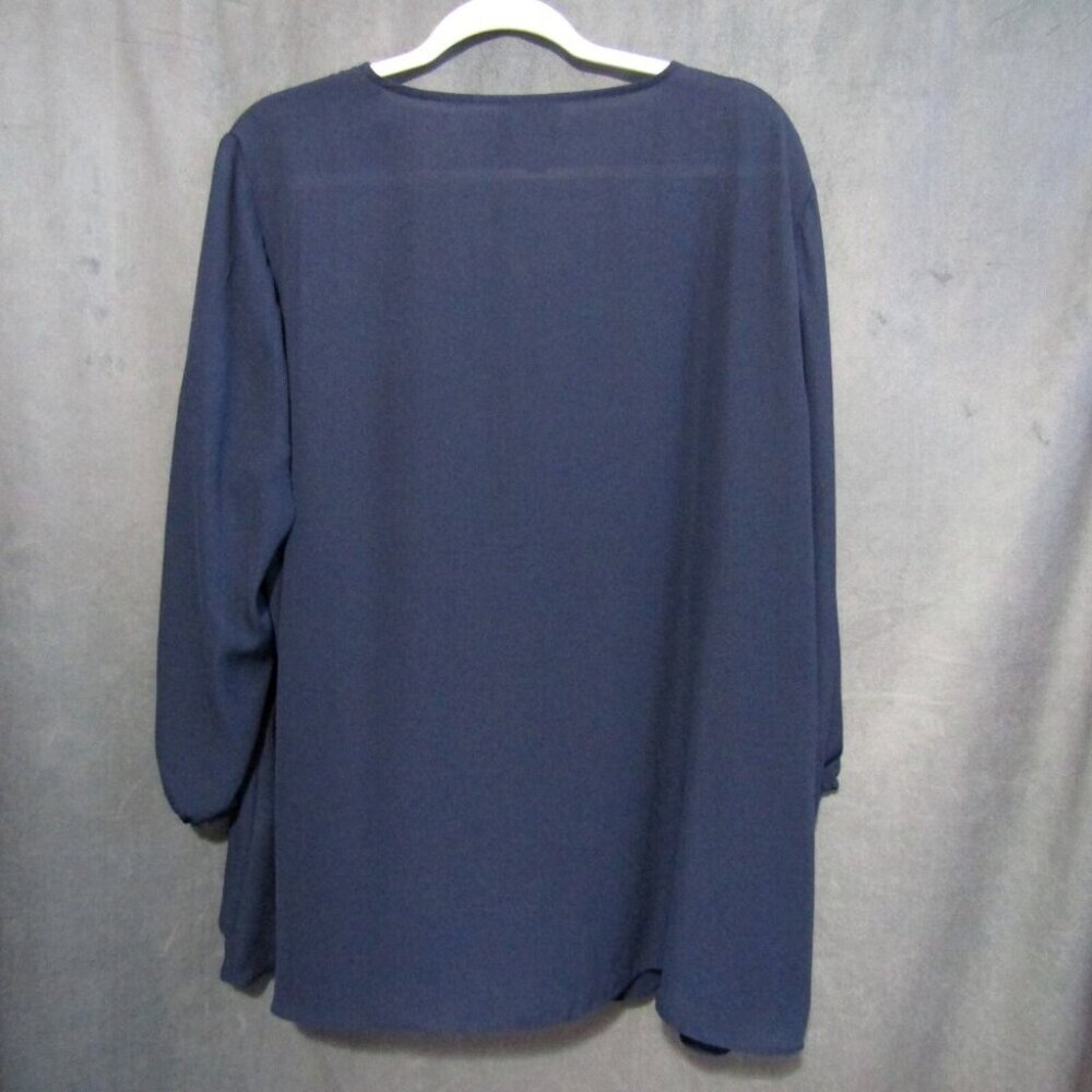JM Collection Blue Rhinestone Top Size XXL 3/4 Elastic Sleeves Semi Sheer Bling - Picture 5 of 9